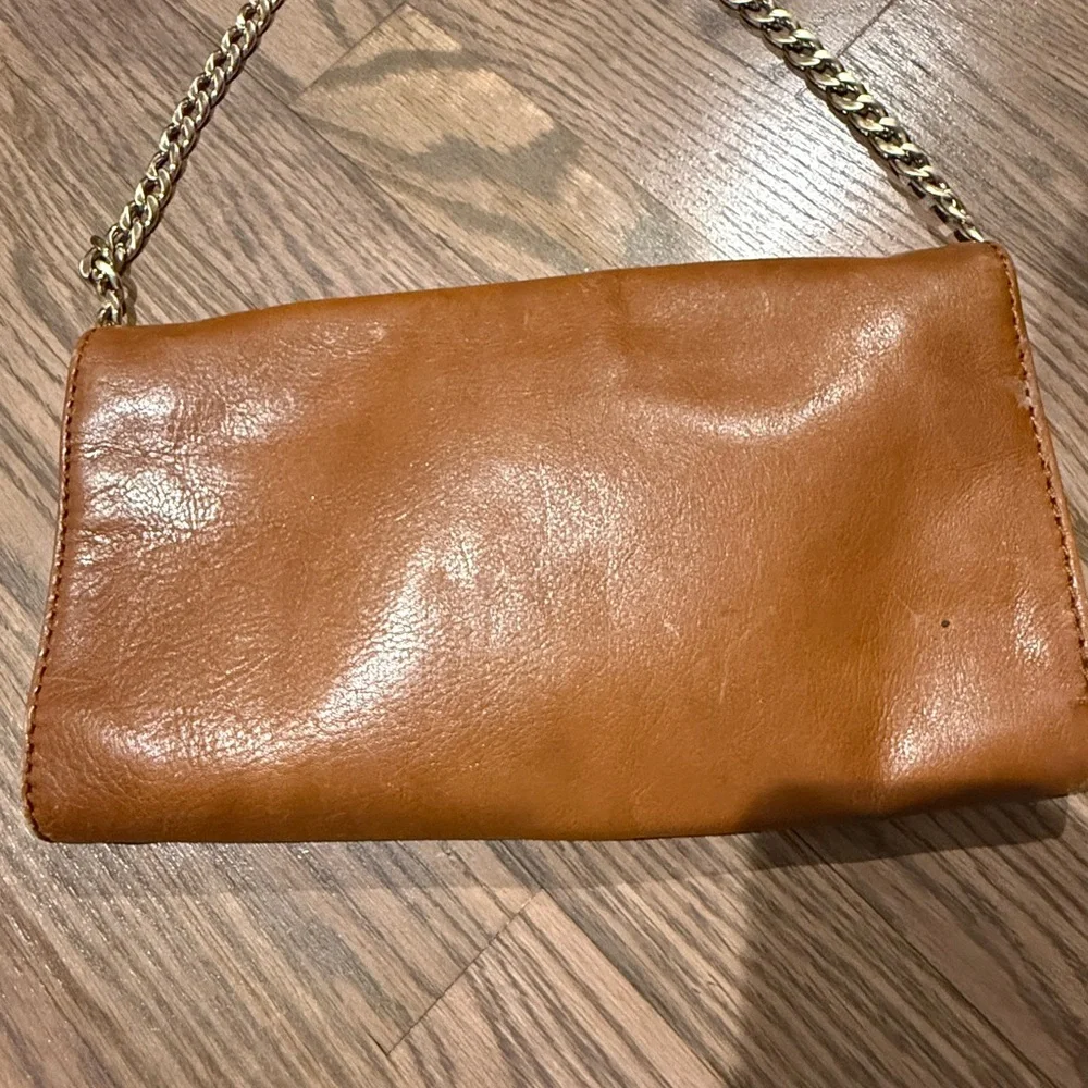 Michael Kors Brown Leather Clutch with Gold Chain
